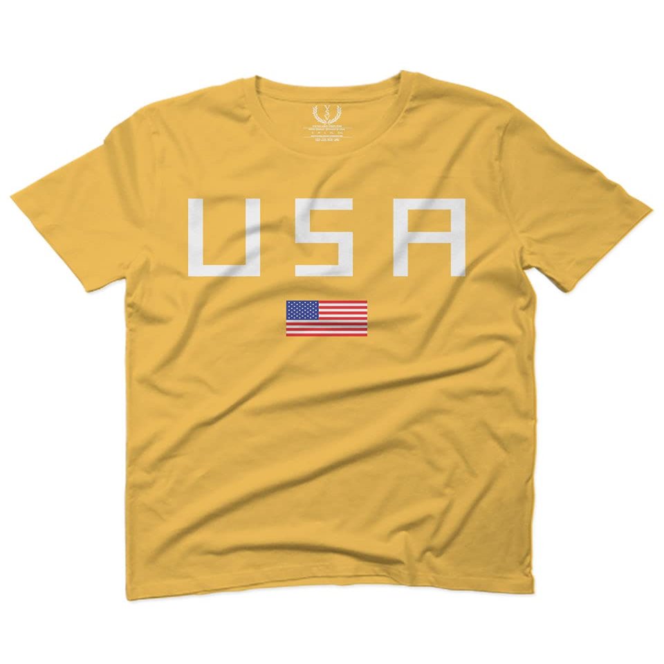 0065. USA American Flag United States of America Patriotic Military Style for Men T Shirt (Gold 2X-Large)