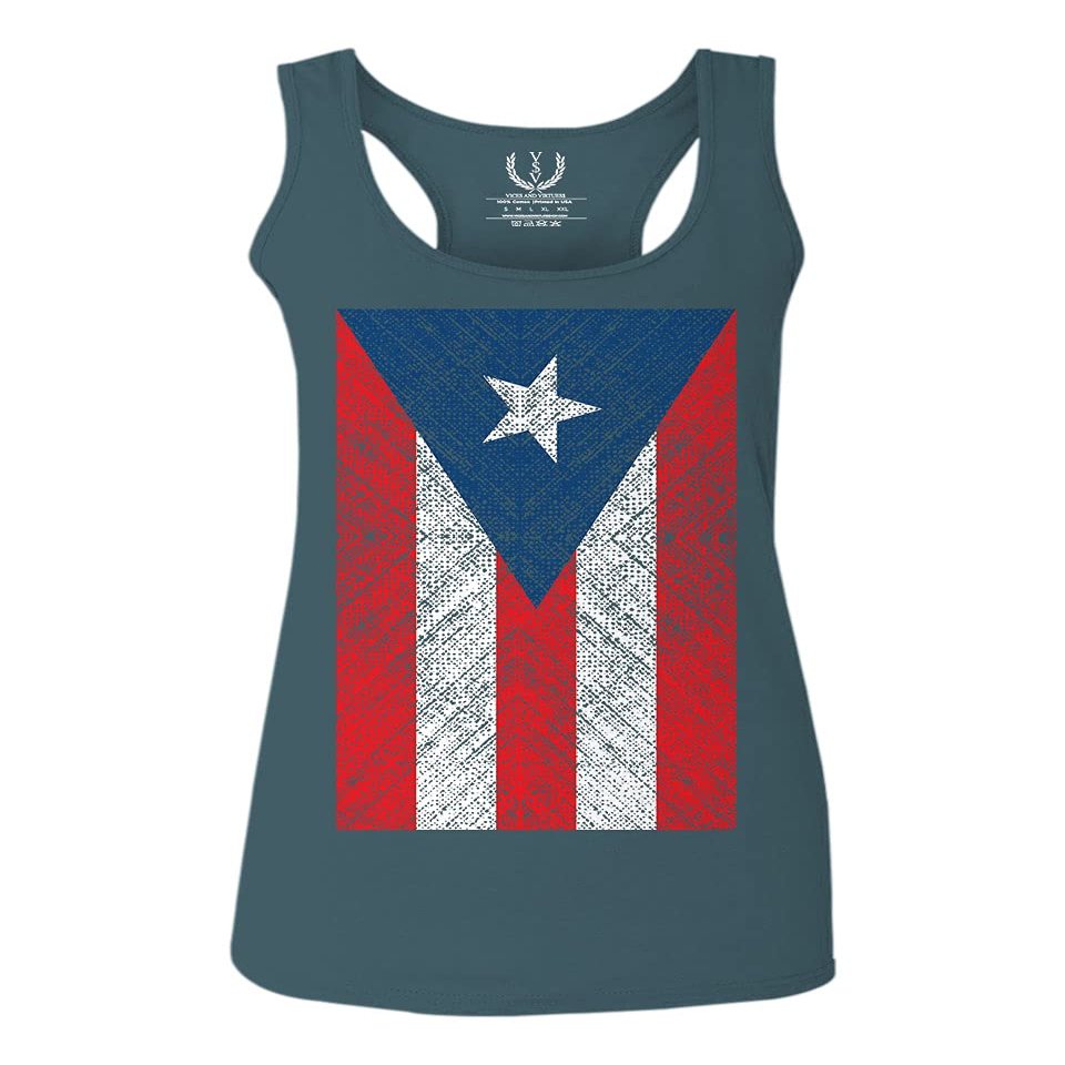 0063. Vintage Bandera Puerto Rico Flag Boricua Rican Nuyorican Women's Tank Top Racerback (Indigo Blue Large)