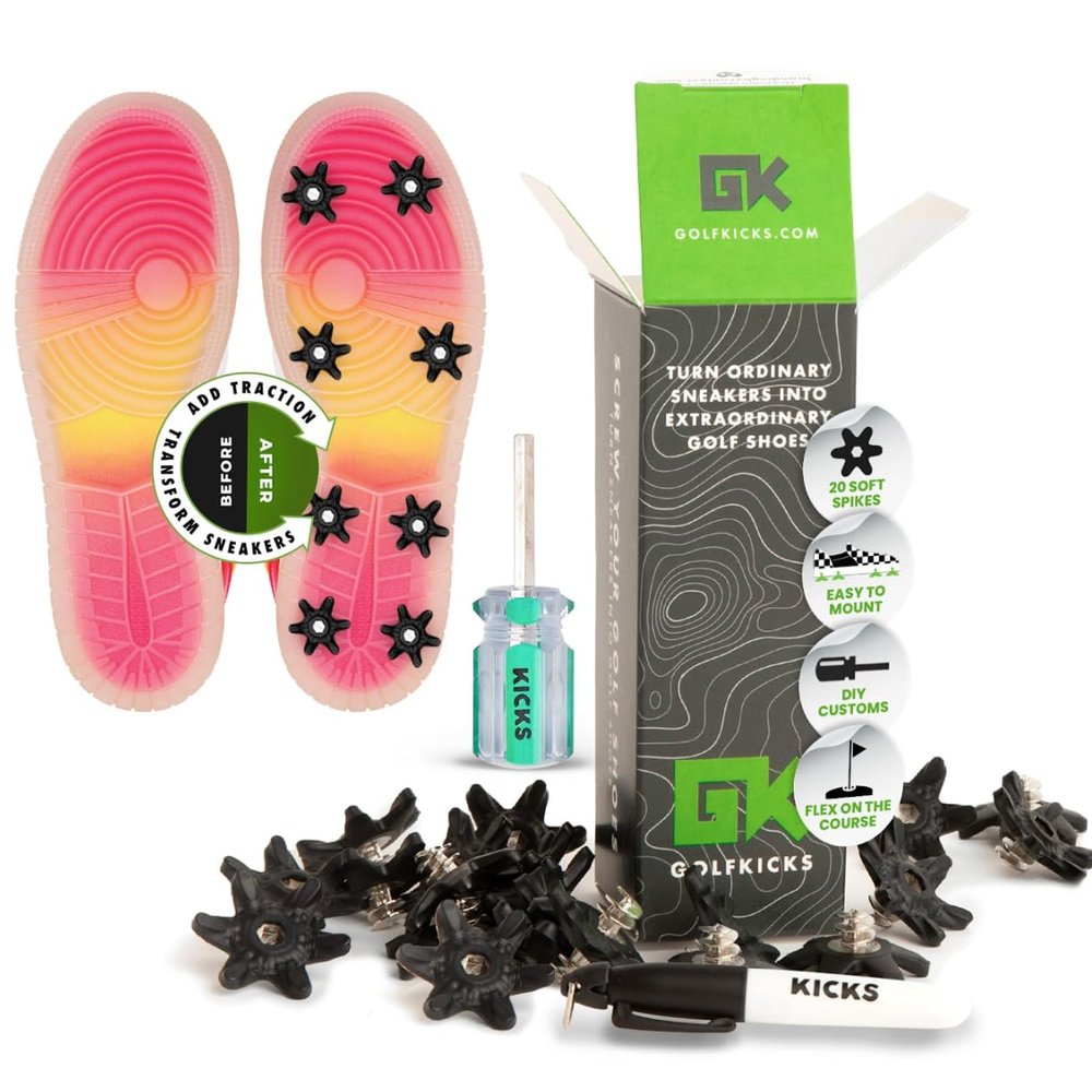 Golfkicks - Spikes Kit - Turn Sneakers into Golf Shoes - Shark Tank Featured - DIY Golf Shoe Making - Add Cleats to Any Shoe - Golf Spikes - Black