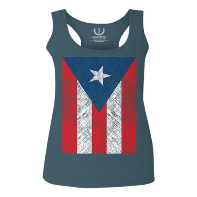 0063. Vintage Bandera Puerto Rico Flag Boricua Rican Nuyorican Women's Tank Top Racerback (Indigo Blue Medium)