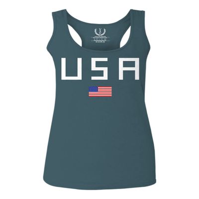 0065. USA American Flag United States of America Patriotic Military Style Women's Tank Top Racerback (Indigo Blue X Small)