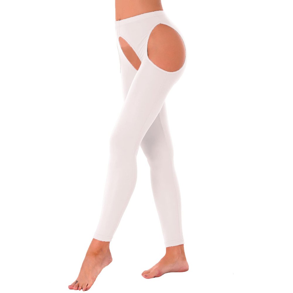 Oyolan Womens High Waisted Hollow Out Footed Stockings Stretchy Suspender Pantyhose Slim Fit Bodystockings Type A White One Size