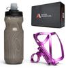 Bike Water Bottle Holder Combo - 20 Oz Squeeze Bottle & Bicycle Mount Cage Rack, No Screws Needed, Durable Alloy - Fits All Handlebar Bikes & MTB Mountain Road - for Adults, Kids (Purple) view 2