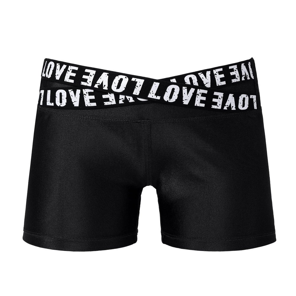 Hansber Kids Girls Boycut Shorts Solid Color Sports/Dance/Gymnastics Athletic Bottoms Summer Hot Pants Letter Black 4
