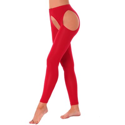 Oyolan Womens High Waisted Hollow Out Footed Stockings Stretchy Suspender Pantyhose Slim Fit Bodystockings Type A Red One Size