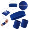 ASTER 6Pieces Blue Sweatband Set, Sports Headband Wristband Set, Including 2Pcs Sports Headband and 4Pcs Sweat Wristband, Moisture Wicking Absorbing Blue Sweat Band for Men and Women Sport Fitness view 3