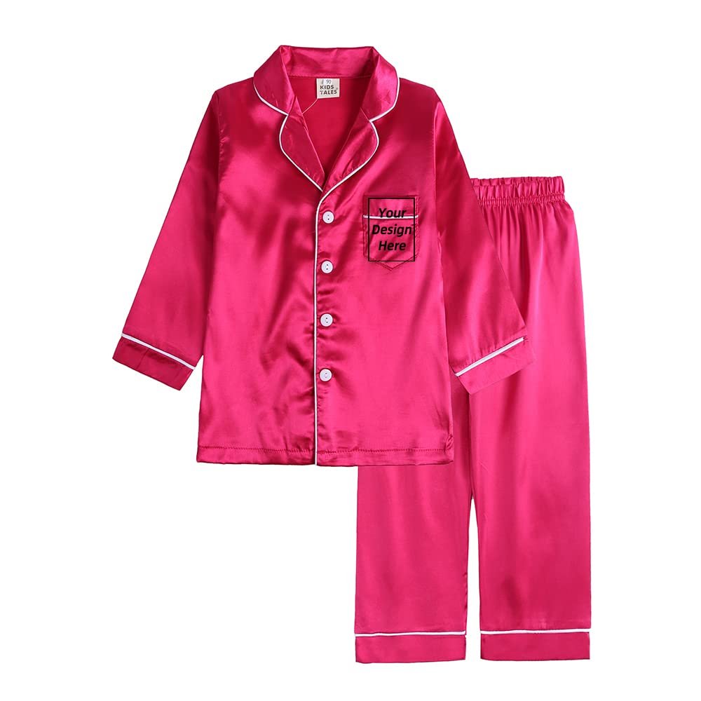 Kids Tales 2Pcs Boys Girls Custom Satin Pajamas Set Add Your Own Text Design Silk Loungewear PJS Personalized Child Clothes Set