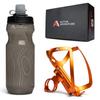 Bike Water Bottle Holder Combo - 20 Oz Squeeze Bottle & Bicycle Mount Cage Rack, No Screws Needed, Durable Alloy - Fits All Handlebar Bikes & MTB Mountain Road - for Adults, Kids (Orange) view 2