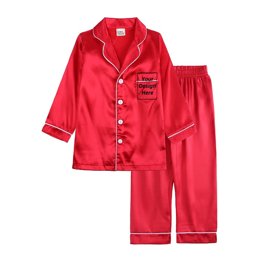 Kids Tales 2Pcs Boys Girls Custom Satin Pajamas Set Add Your Own Text Design Silk Loungewear PJS Personalized Child Clothes Set