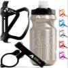 Bike Water Bottle Holder Combo - 20 Oz Squeeze Bottle & Bicycle Mount Cage Rack, No Screws Needed, Durable Alloy - Fits All Handlebar Bikes & MTB Mountain Road - for Adults, Kids (Black) view 1