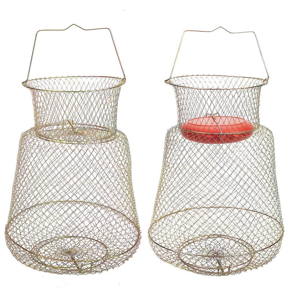 codree 2 Pack Floatable Galvanized Steel Wire Fish Baskets, Collapsible Floatable Wire Fishing Baskets, Portable Fishing Net Basket, Robust and Easy to Use