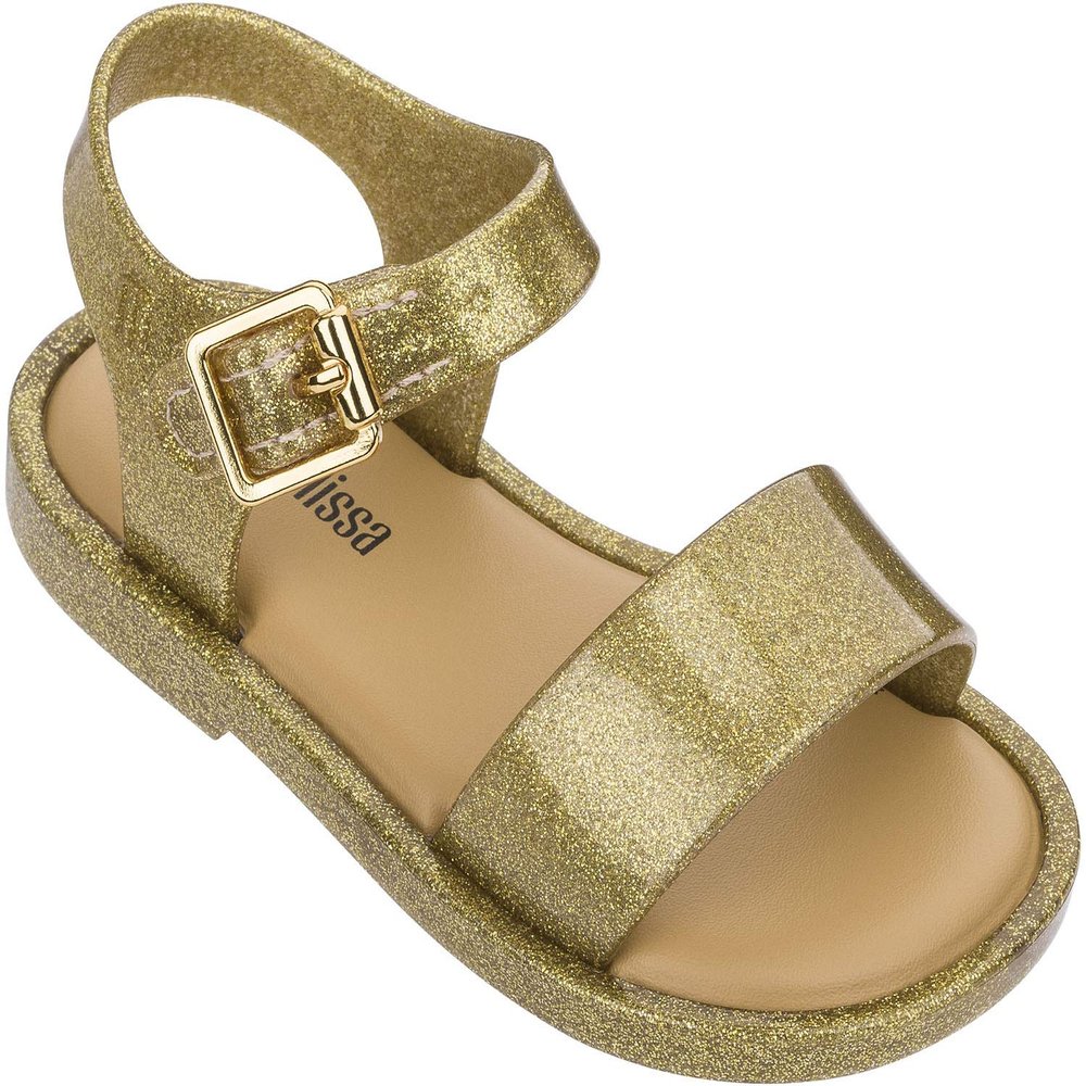 Melissa - Unisex-Child Mini Mar Iv Bb Sandal, Size: 5 M US Toddler, Color: Gold Glitter