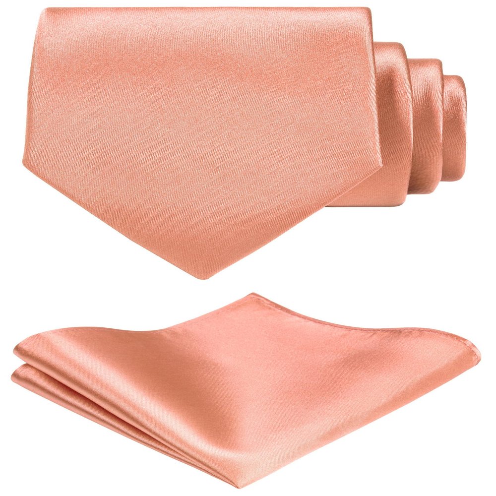 TIE G Solid Satin Color Formal Necktie and Pocket Square Sets in Gift Box (Dusty Salmon)