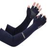 BULINGNA Arm Sleeves for Men & Women Cooling Sports UV Protective Sleeves with Half-Finger Glove for Fishing Cycling Golf Basketball (Navy Blue) view 1