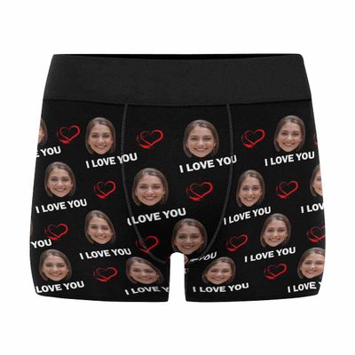 COLORSFORU Custom Underwear for Men Personalized Face Boxers Briefs Photo on Underpants Red loveXXL