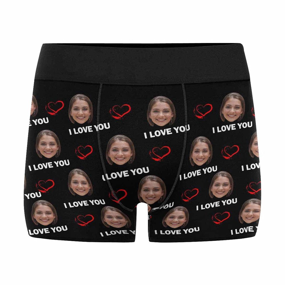 COLORSFORU Custom Underwear for Men Personalized Face Boxers Briefs Photo on Underpants Red loveXXL
