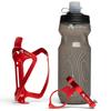 Bike Water Bottle Holder Combo - 20 Oz Squeeze Bottle & Bicycle Mount Cage Rack, No Screws Needed, Durable Alloy - Fits All Handlebar Bikes & MTB Mountain Road - for Adults, Kids (Red) view 1