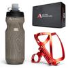 Bike Water Bottle Holder Combo - 20 Oz Squeeze Bottle & Bicycle Mount Cage Rack, No Screws Needed, Durable Alloy - Fits All Handlebar Bikes & MTB Mountain Road - for Adults, Kids (Red) view 2
