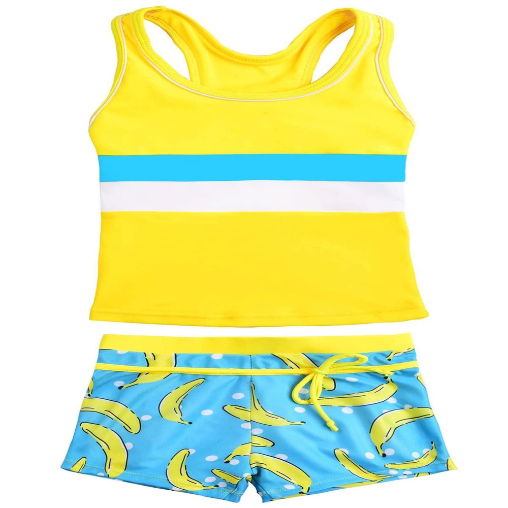PROALLO Girls Bathing Suits Two Piece Vest Style Swimsuit with Boyshort Tankini Swimwear Yellow