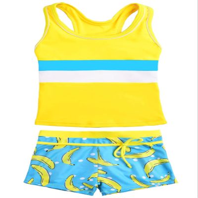 PROALLO Girls Bathing Suits Two Piece Vest Style Swimsuit with Boyshort Tankini Swimwear Yellow