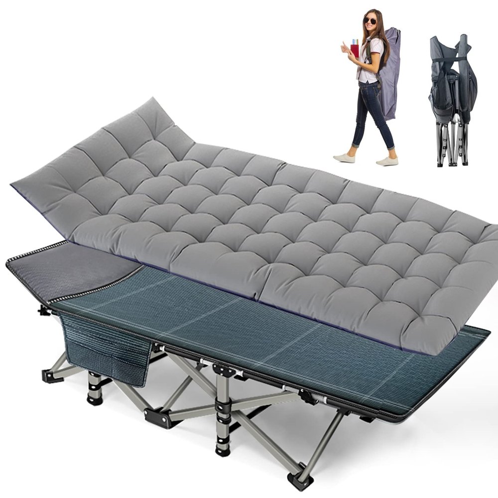 NAIZEA Folding Camping Cots for Adults, Portable Cot with Mattress Heavy Duty Outdoor Bed with Carry Bag 1200d Oxford Cloth Sleeping Cots for Camping Office Nap Home Guest Beach Travel