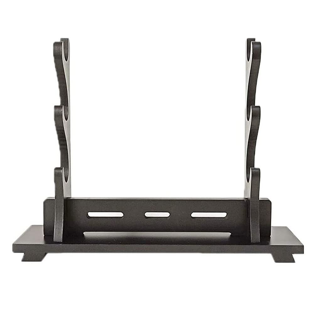 Songying Ancient Chinese Rhyme Style Display Hanger Samurai Sword Katana Stand Wood Weapon Holder, Black (3-Layer)