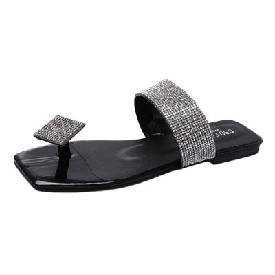 Square Diamond Flip Flops for Womens Summer New Leisure Simple Toe Ring Slippers Fashion Sandals