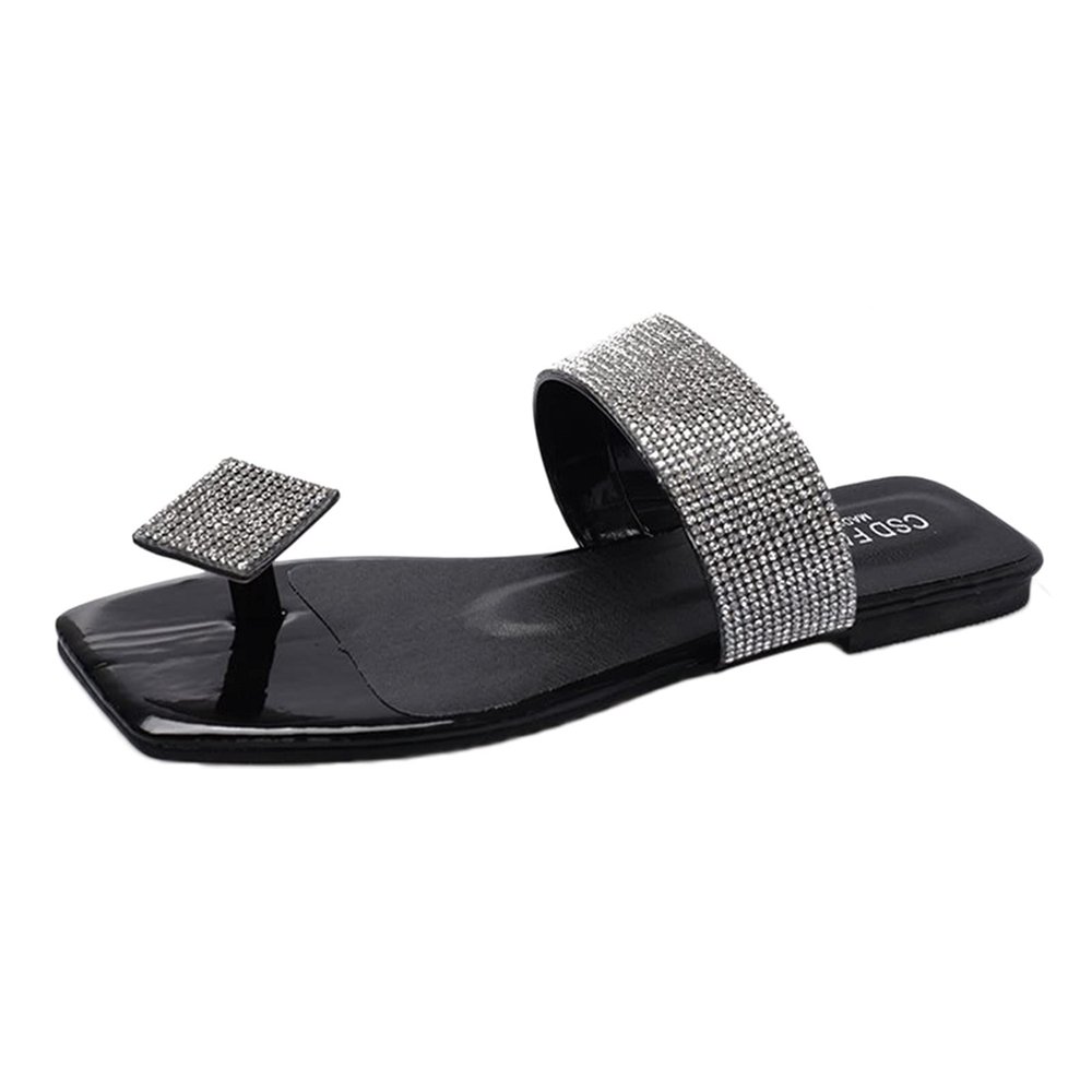 Square Diamond Flip Flops for Womens Summer New Leisure Simple Toe Ring Slippers Fashion Sandals