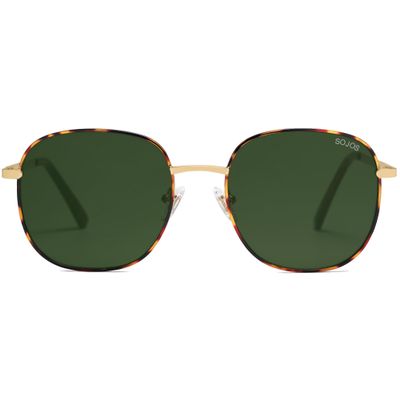 SOJOS Classic Trendy Square Sunglasses for Women Men Cute Big Frame Gold Shades SJ1137, Dark Tortoise/Green