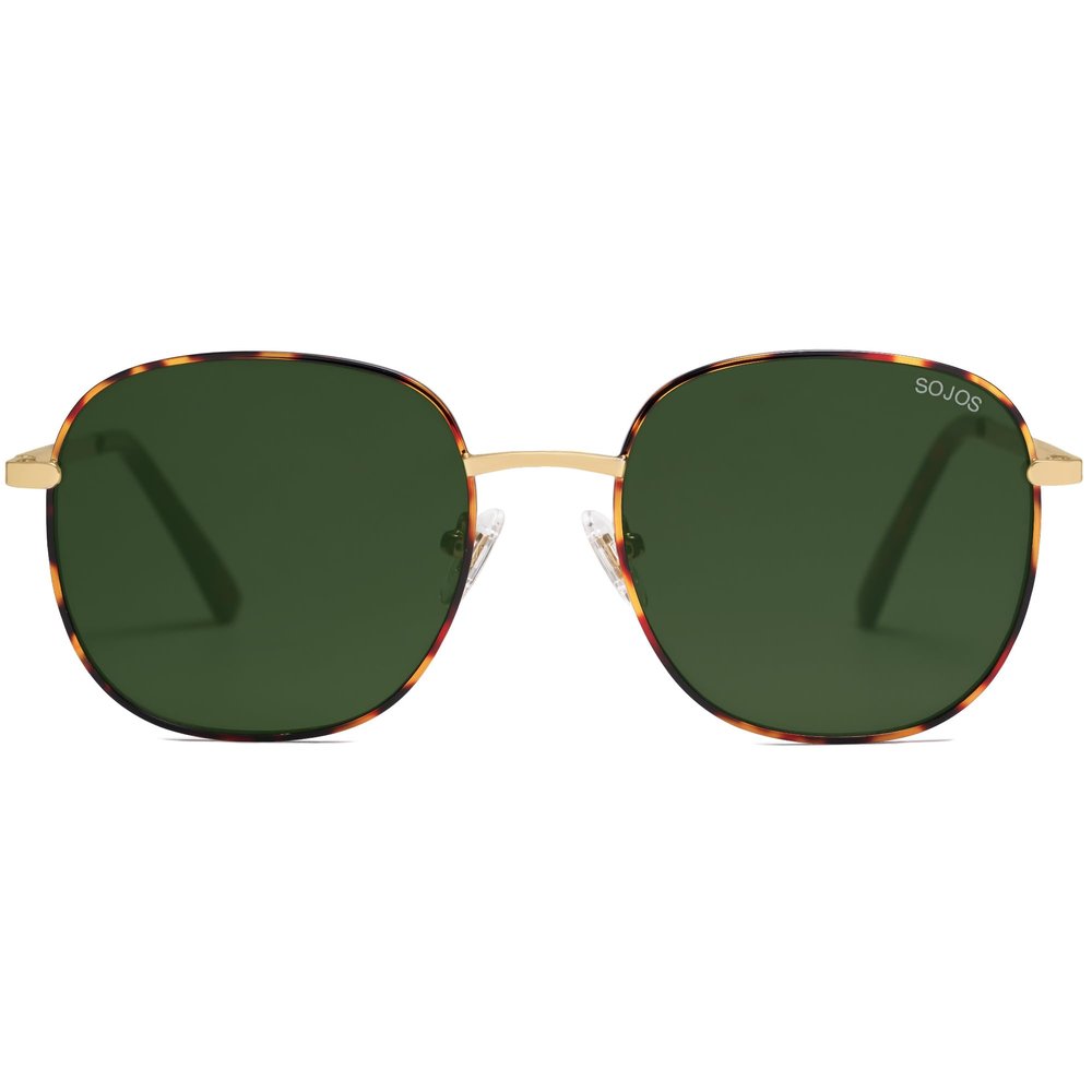 SOJOS Classic Trendy Square Sunglasses for Women Men Cute Big Frame Gold Shades SJ1137, Dark Tortoise/Green