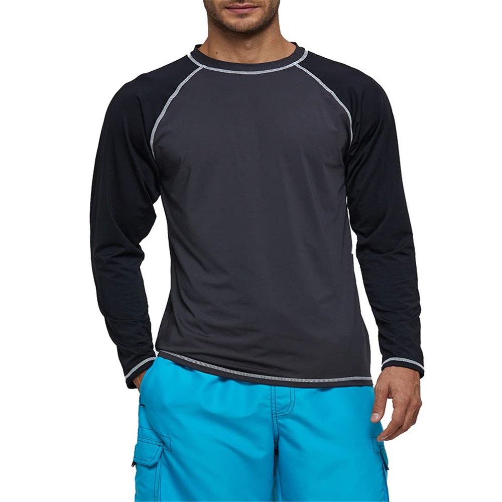 HARGLESMAN Men's Rash Guard Shirts Long Sleeve UV Protection Tee T Shirt Sun Tops for Beach Surfing Swimming Snorkeling Fishing Climbing Hiking Paddleboard Black M