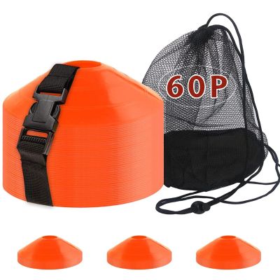 60PCS Soccer Cones with Strap Carry Bag Agility Disc Cones Soccer Training Cones, Field Marker Sport Training Cones for Challenge Football Basketball Skating Kids Games Outdoor Indoor (Orange)