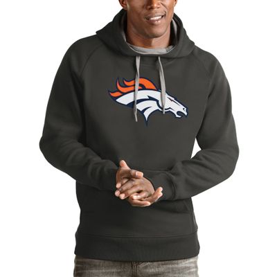 Antigua Men's Charcoal Denver Broncos Victory Pullover Hoodie