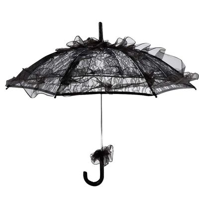 Lace Umbrella, Lace Metal Parasol Lace Sun Umbrella for photography celebration decoration Black