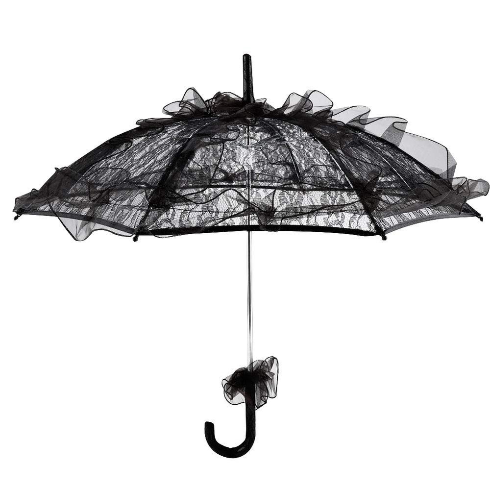 Lace Umbrella, Lace Metal Parasol Lace Sun Umbrella for photography celebration decoration Black