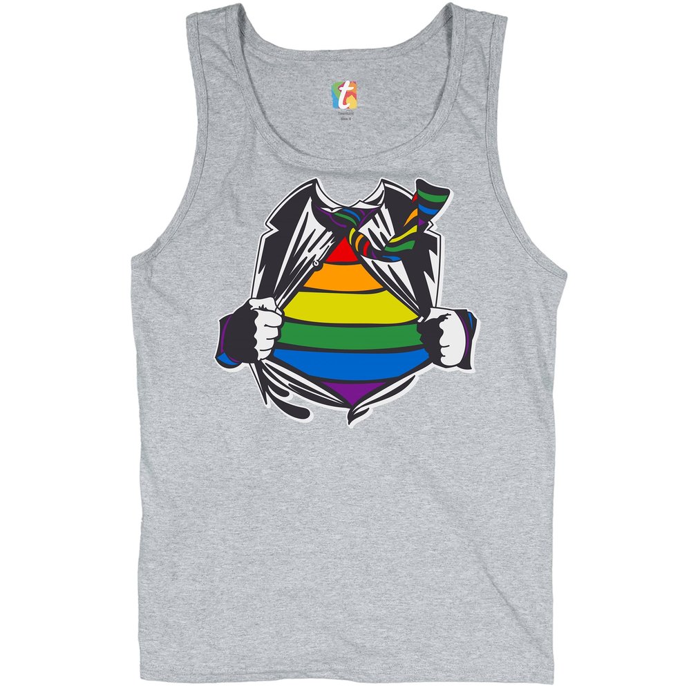 Gay Superhero Parody Tank Top Lesbian Bi Transgender Pride Rainbow Men's Top Grey Medium