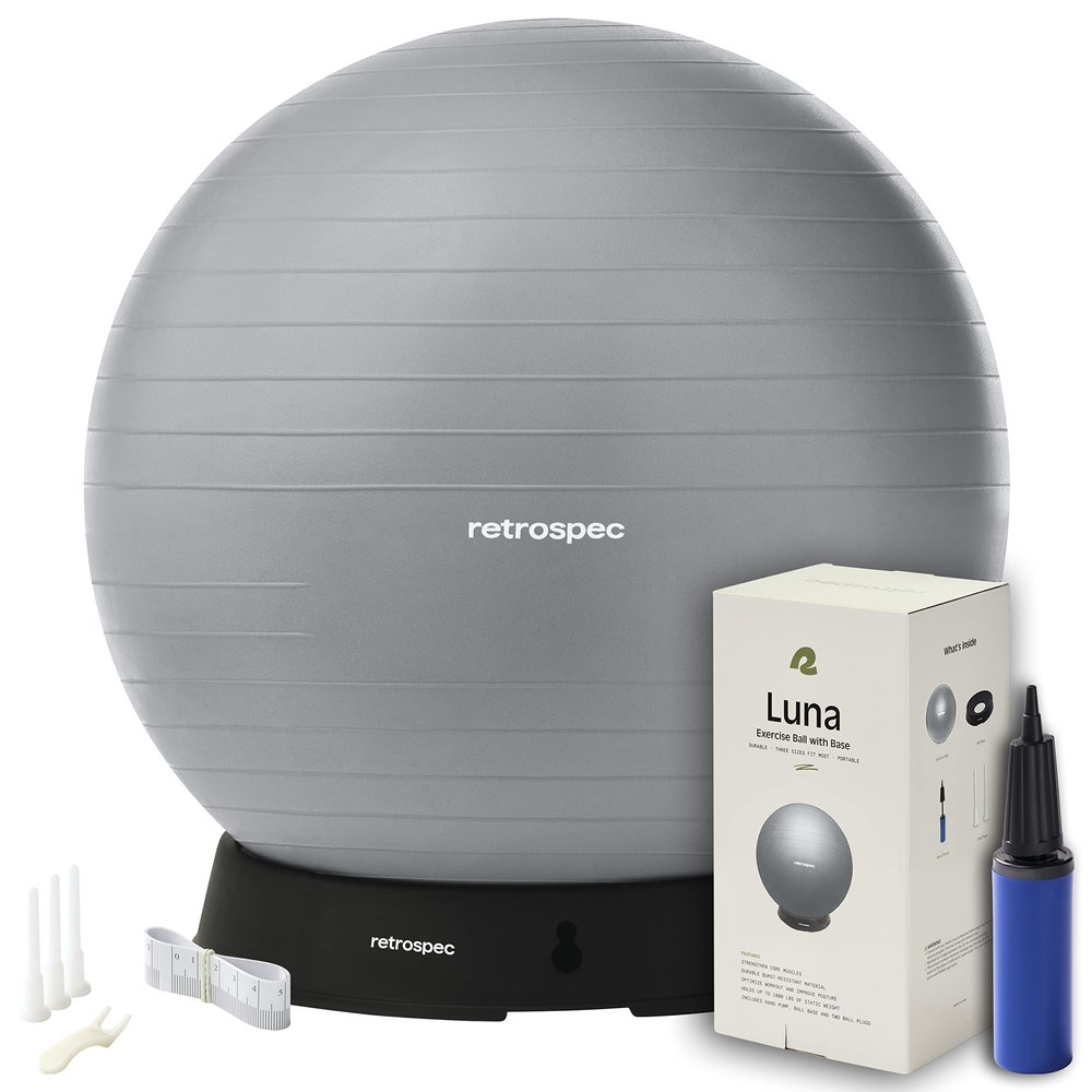Retrospec Luna Exercise Ball with Pump - Anti-Burst Fitness Equipment for Yoga, Core Training & Stability - Home Gym Swiss Ball for Office & Pregnancy