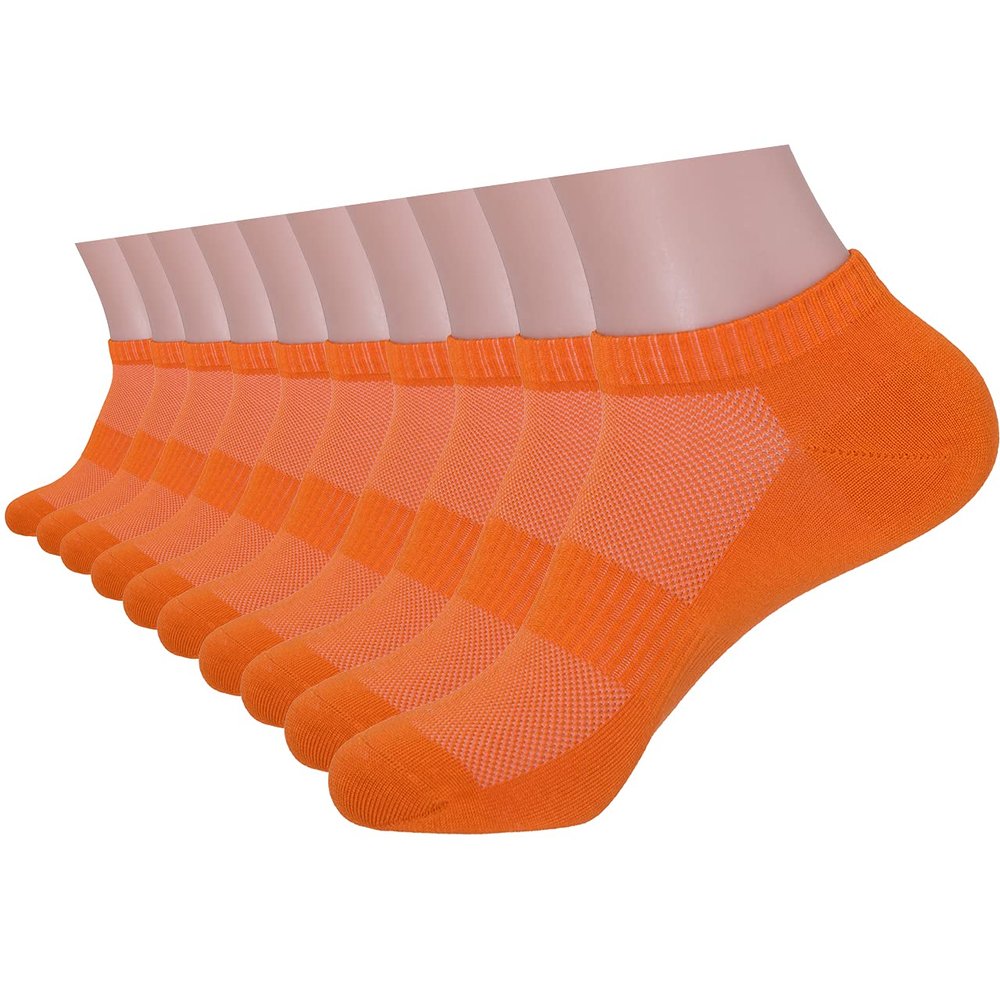 10-Pairs Women's Orange Low Cut Socks, Cotton & Pearl-Fiber Ankle Socks, Breathable, Moisture-Wicking, Soft, Decrease Odor Sock