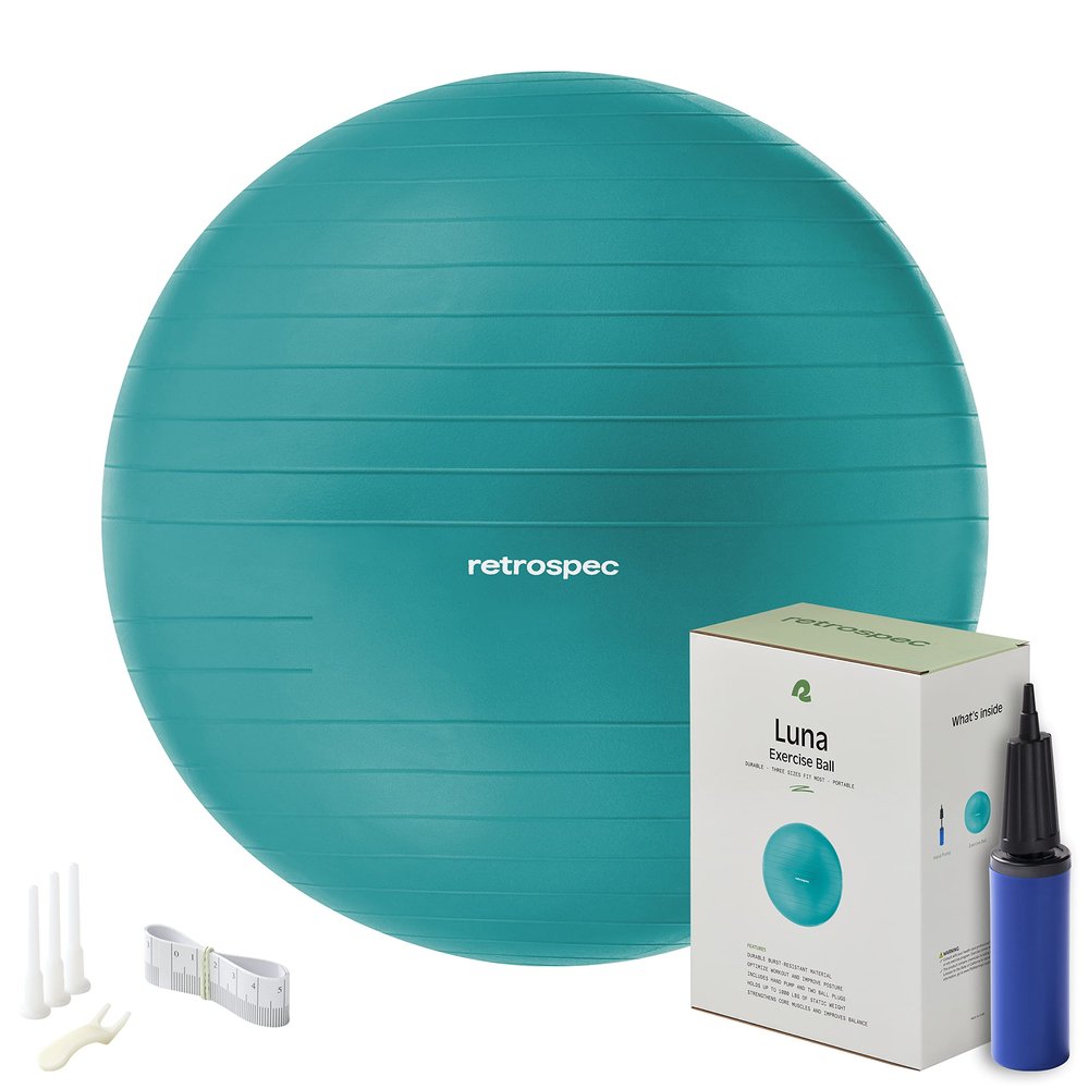 Retrospec Luna Exercise Ball - 55, 65, or 75cm Yoga Ball for Workouts, Stability, Pregnancy - Swish Balance Ball w/Pump for Office & Home Gym, Ball Only
