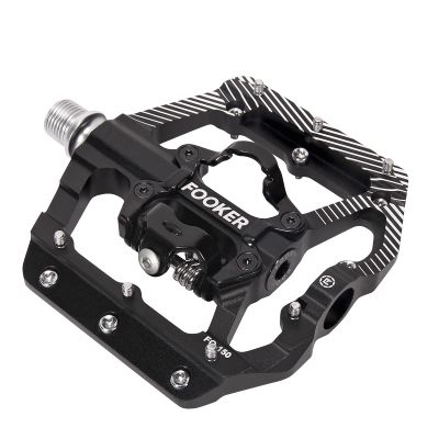 FOOKER MTB Mountain Bike Pedals 3 Bearing Flat Platform Compatible with Dual Function Sealed Clipless Aluminum 9/16" Pedals with Cleats for Road
