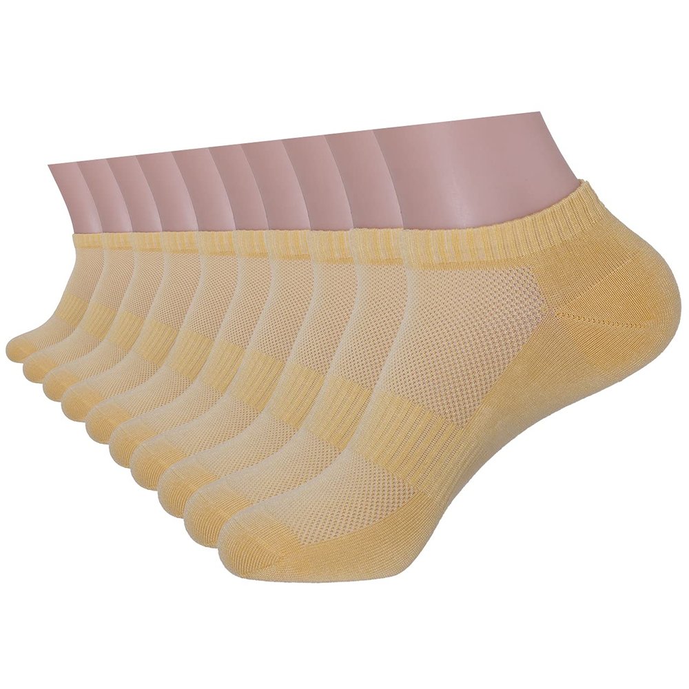 10-Pairs Women's Yellow Low Cut Socks, Cotton & Pearl-Fiber, Breathable, Moisture-Wicking, Soft, Decrease Odor Ankle Socks