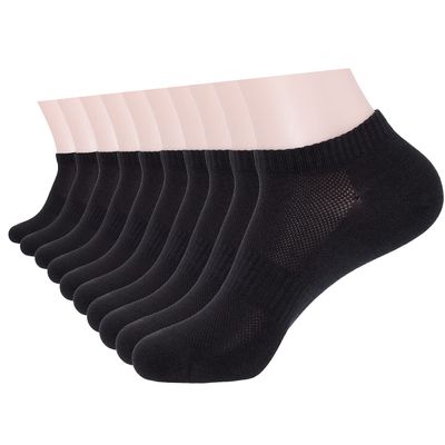 10-Pairs Women's Black Low Cut Socks, Cotton & Pearl-Fiber Ankle Socks, Breathable, Moisture-Wicking, Soft, Decrease Odor Sock