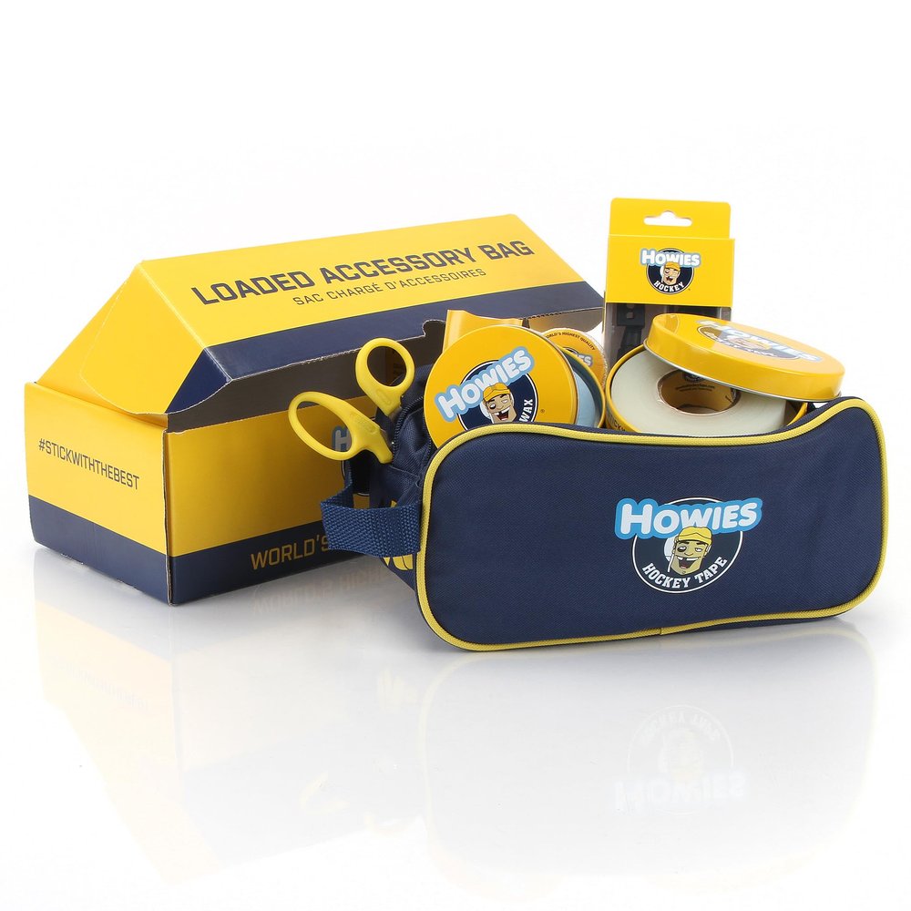 Howies Hockey Loaded Accessory Bag  Includes Stick, Grip, and Shin Pad Tape, Helmet Repair Kit, Fine Skate Stone and More! Ultimate Travel Bag and Gift for Hockey Players & Fans.