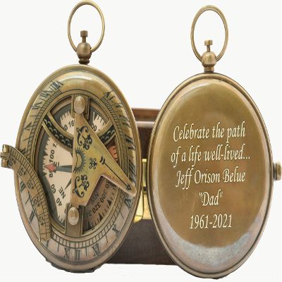 Engraved Sundial Compass with Leather case - Traveler Gift - Inspirational Gift - Adventurer Gift - Wedding Gift - Baptism Gift - (Personalized)