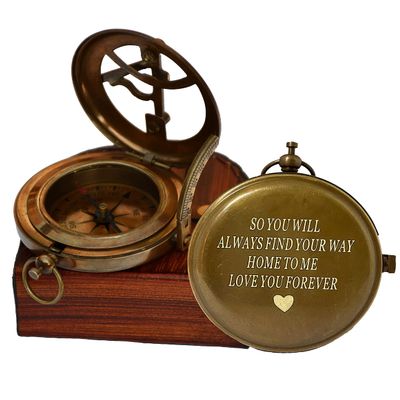 Engraved Sundial Compass with Leather case - Traveler Gift - Inspirational Gift - Adventurer Gift - Wedding Gift - Baptism Gift - (Love You Forever)