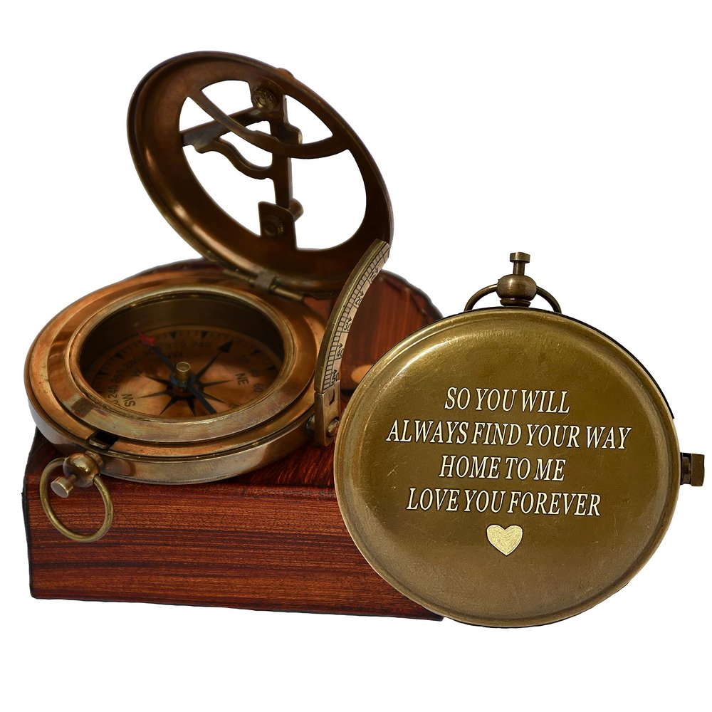 Engraved Sundial Compass with Leather case - Traveler Gift - Inspirational Gift - Adventurer Gift - Wedding Gift - Baptism Gift - (Love You Forever)