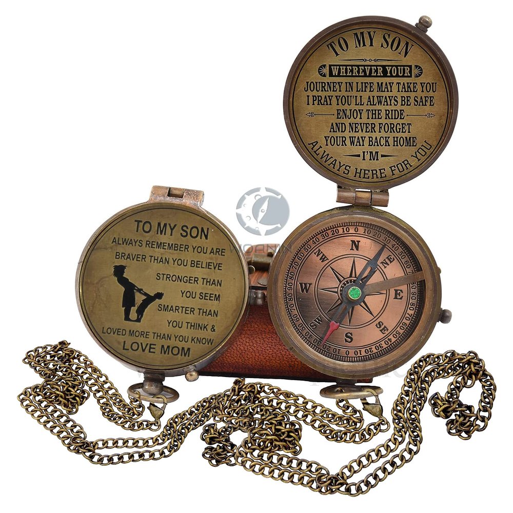 Engraved Sundial Compass with Leather case - Brass Sundial Compass Traveler Gift - Inspirational Gift - Adventurer Gift - Wedding Gift - Gift for Son - (Not All Those.)