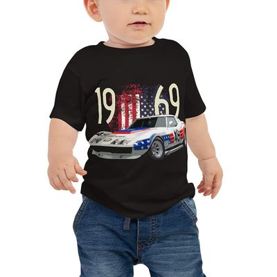 1969 Greenwood Stars and Stripes Sports Car Race Car Baby Jersey Short Sleeve Tee Black