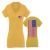 0072. Vintage American Flag United States Graphic USA 4th of July Memorial Military Patriotic Style for Women V Neck Fitted T Shirt (Gold X Small) view 1