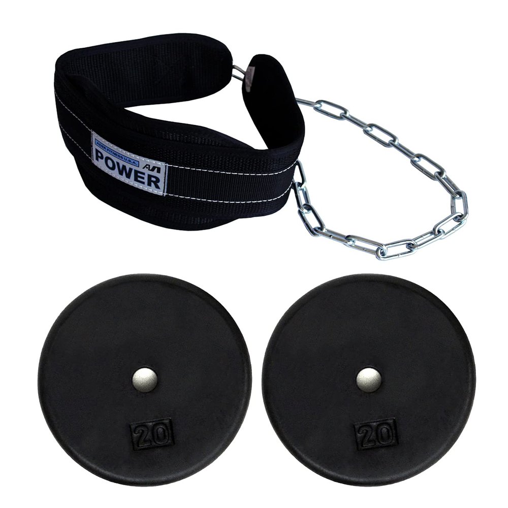 Ader Nylon Padded Fitness Dip Belt w/Chain + 20lb Regular Weight Plates